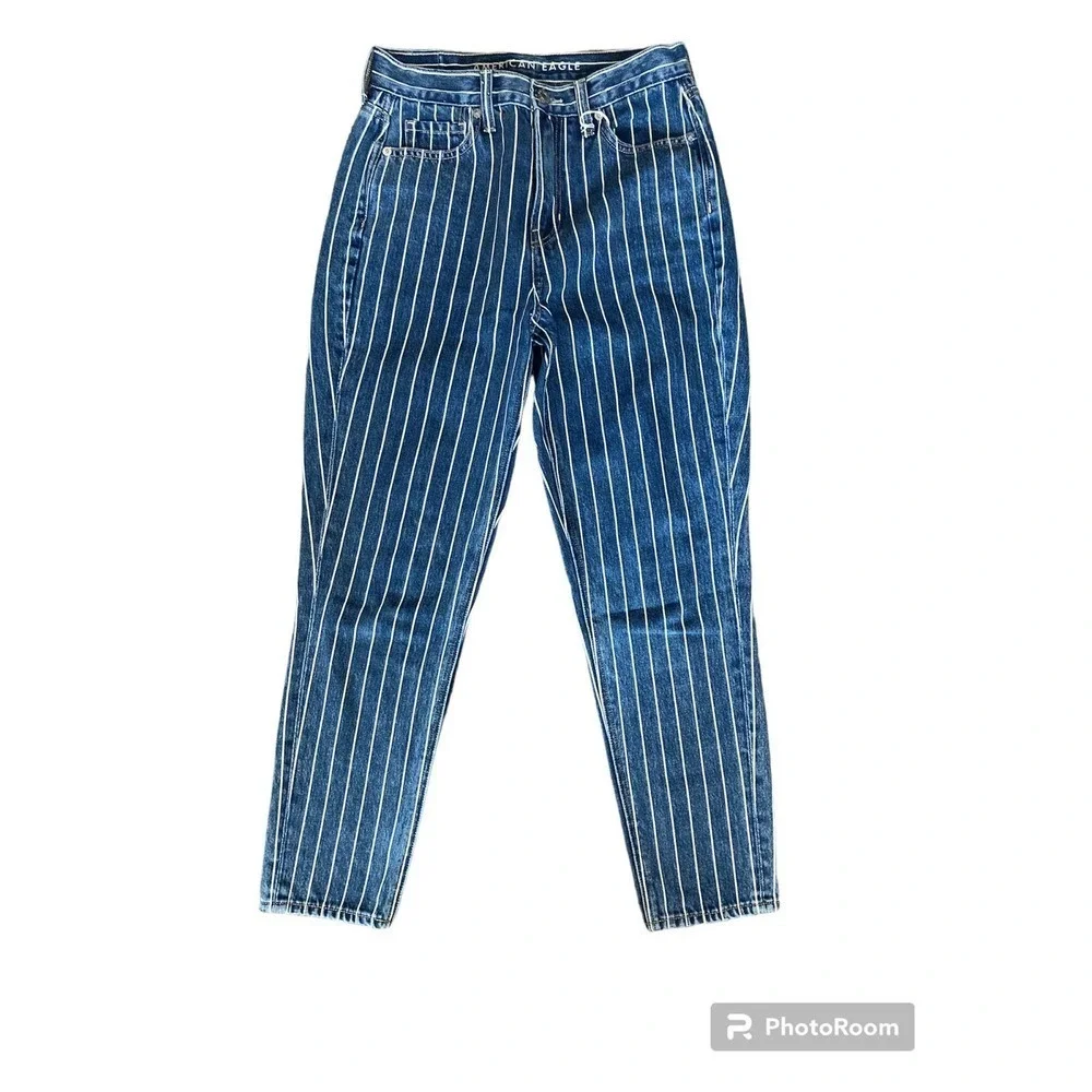 American Eagle High Rise Mom Jean Carpenter Painter Stripe Size 0 SHORT
